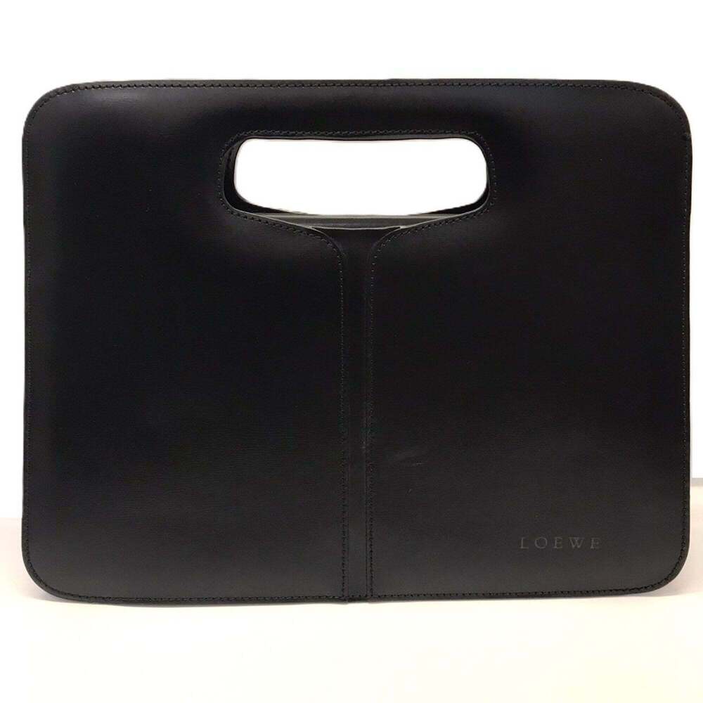 Loewe embossed leather clutch handbag, black.